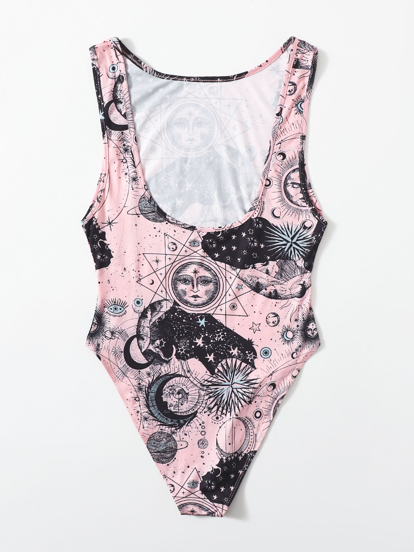 Sun & Planet Print High Cut Bodysuit