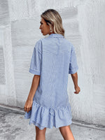 Half Button Striped Smock Dress