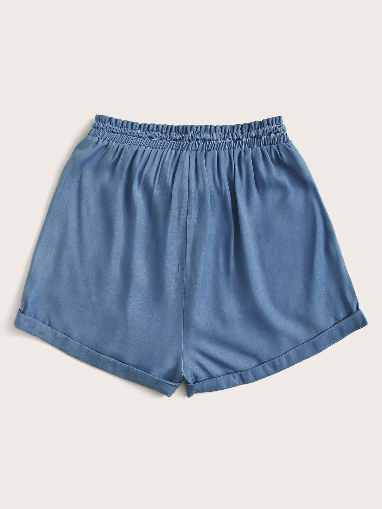 Plus Cuffed Hem Drawstring Denim Shorts