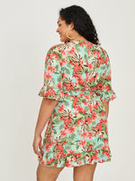 Plus Tropical Print Self Tie Wrap Dress