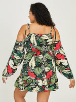 Plus Tropical Print Cold Shoulder Dress