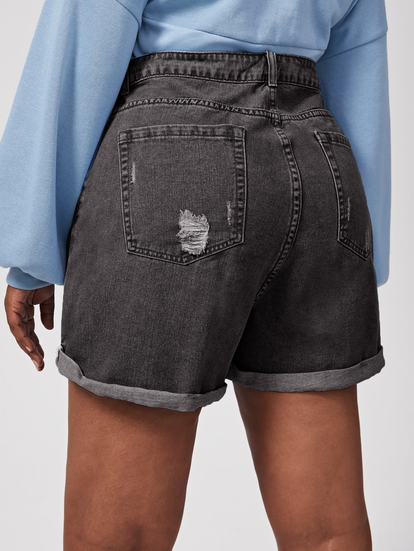 Plus Ripped Roll Up Hem Denim Shorts