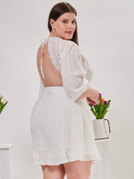 Plus Lantern Sleeve Lace Backless Ruffle Hem Dress