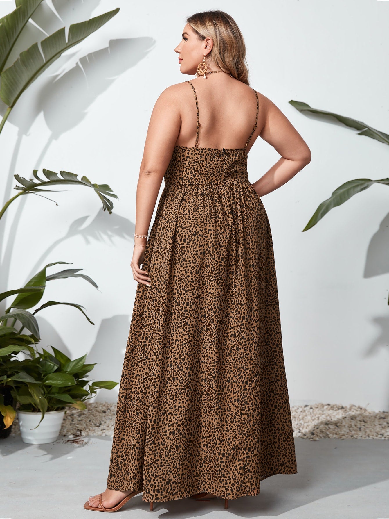 Plus Leopard Print Bow Front Flowy Maxi Dress