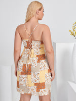 Plus Floral Patchwork Lace-up Back Cami Dress