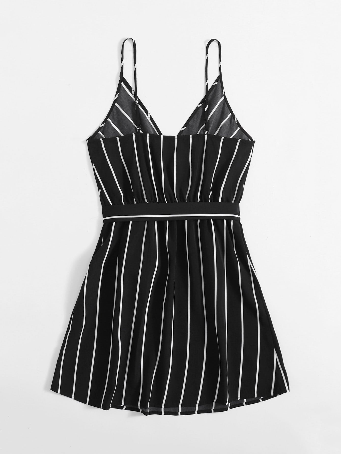 Striped Belted Cami Romper