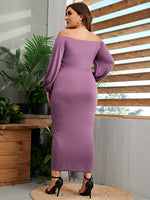 Plus Lantern Sleeve Drawstring Front Bardot Dress