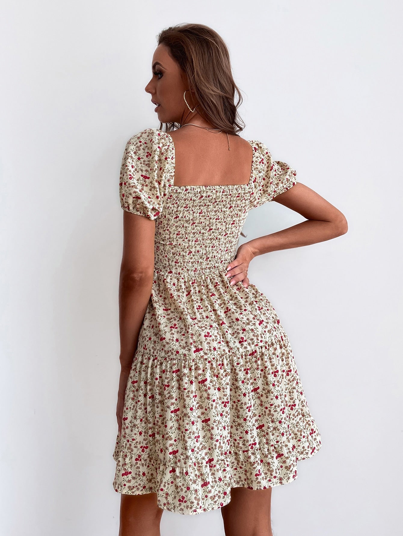 Ditsy Floral Ruffle Hem Milkmaid Dress