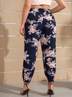 Plus Allover Floral Drawstring Waist Pants