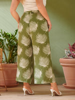 Plus Allover Plants Wide Leg Belted Pants