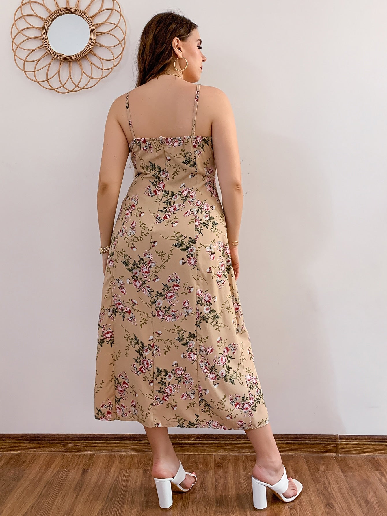 Plus Floral Side Split Cami Dress