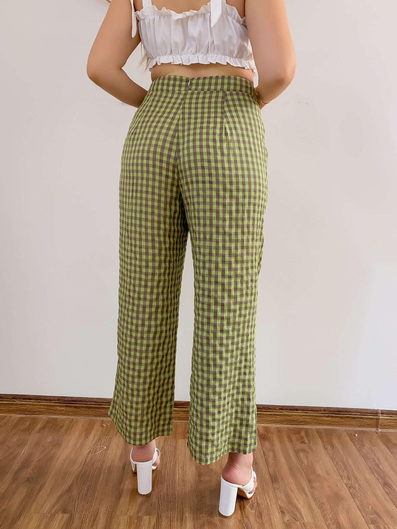 Plus Gingham Print Wide Leg Pants