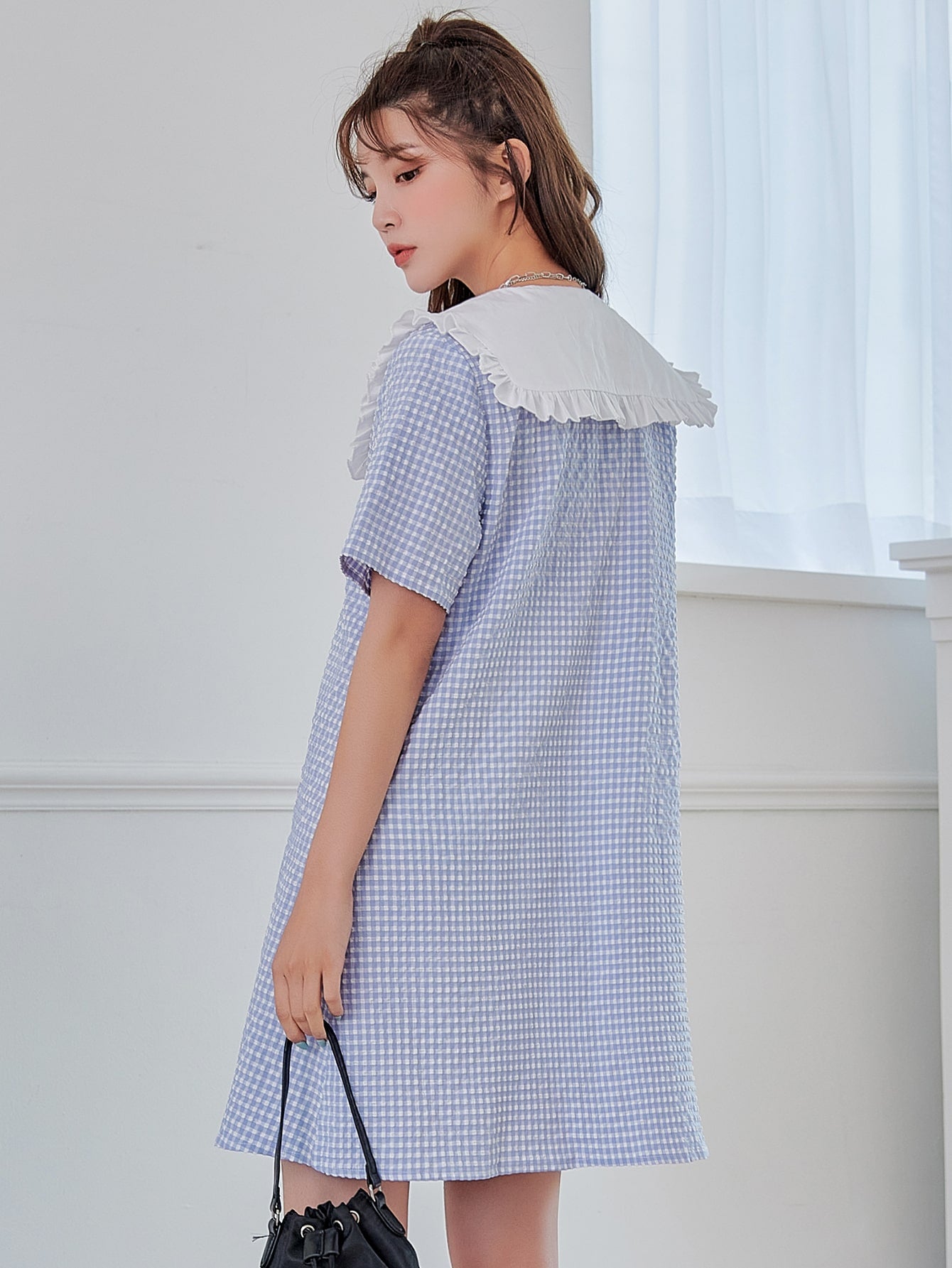 Gingham Statement Collar Dress