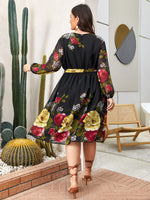 Plus Floral Wrap Belted A-line Dress