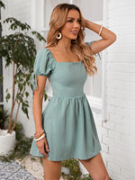 Puff Sleeve Knot Cuff Tied Backless Dress