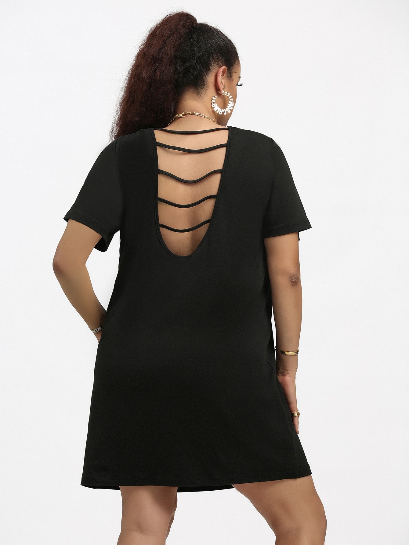 Plus Solid Lattice Ripped Tee Dress