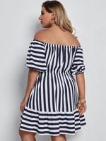 Plus Off Shoulder Striped Dress