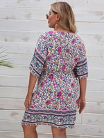 Plus Floral Print Tie Front Peekaboo Dress