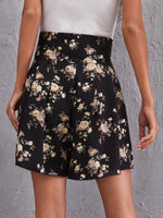 Allover Floral Print Paperbag Waist Belted Shorts