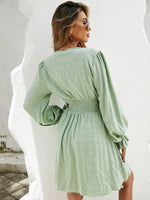 Flounce Sleeve Shirred Waist Dress