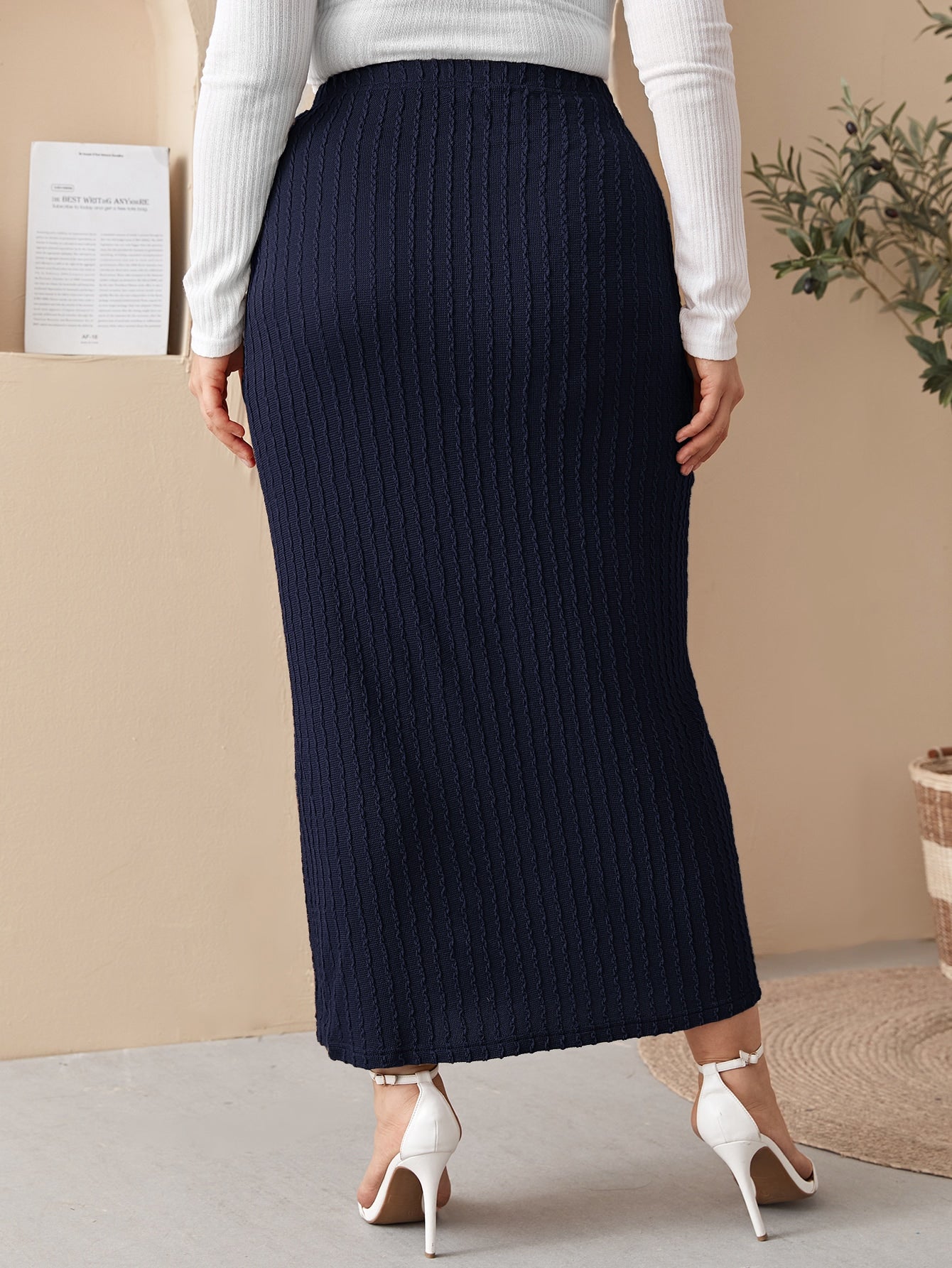 Plus Textured Knit Pencil Skirt