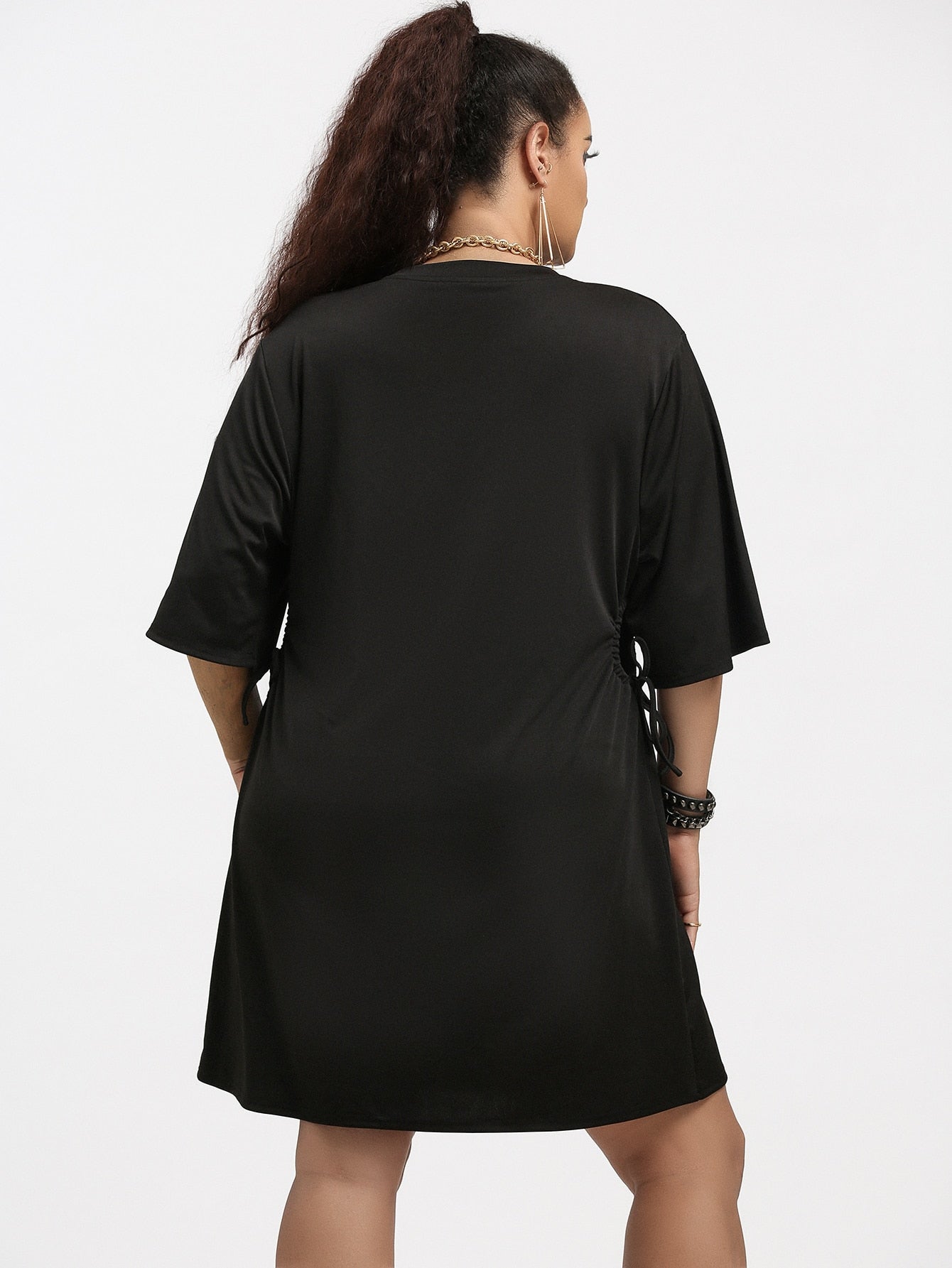 Plus Solid Drawstring Tee Dress