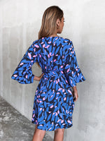 Allover Print Belted Surplice Front Dress