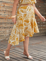 Plus Asymmetrical Hem Tropical Print Skirt