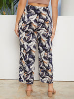 Plus Knot Detail Tropical Print Pants