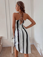 Striped Print Criss Cross Cami Dress