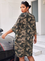 Plus Drop Shoulder Camo Dress