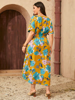 Plus Wrap Hem Floral Print Belted Dress