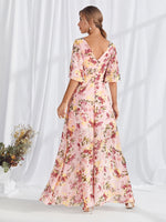 Allover Floral Print Ruffle Detail Split Thigh Dress