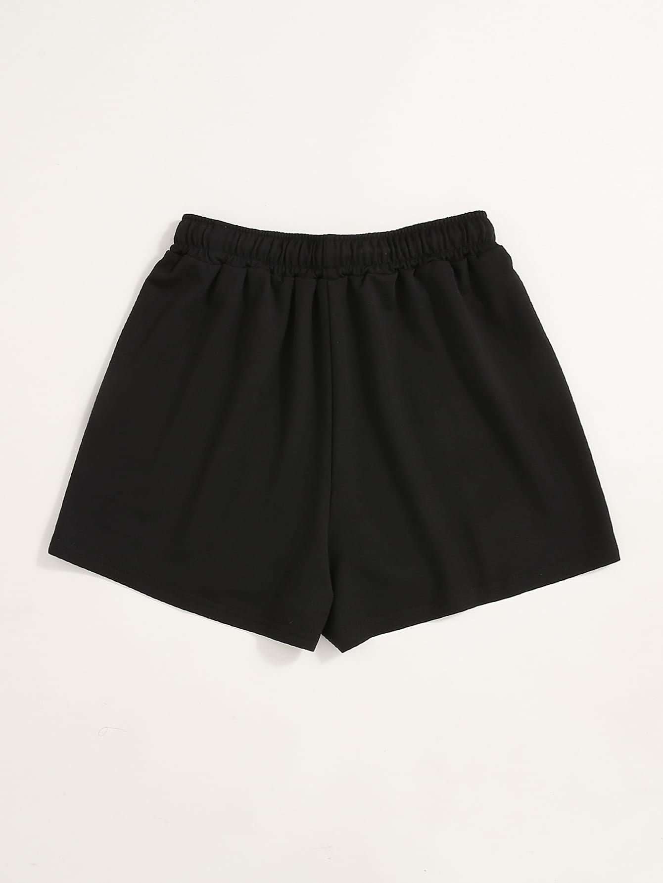 Letter Graphic Knotted Front Shorts