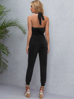 Surplice Neck Tie Back Halter Jumpsuit