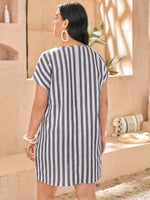 Plus Batwing Sleeve Striped Tunic Dress