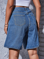 Plus Slant Pocket Wide Leg Denim Shorts