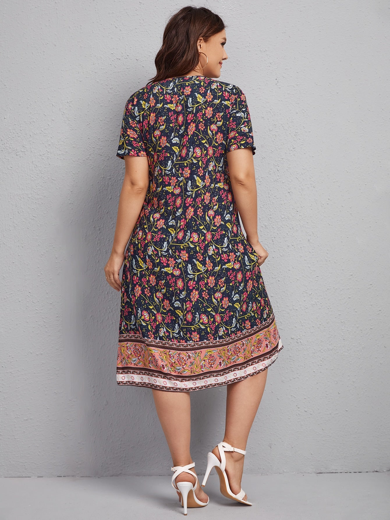 Plus Floral Print Cut Out Dress