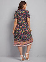 Plus Floral Print Cut Out Dress