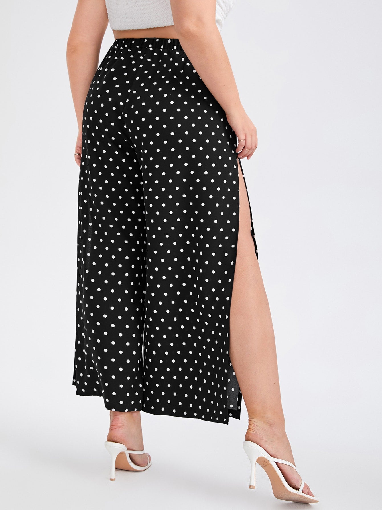 Plus Polka Dot Split Wide Leg Pants