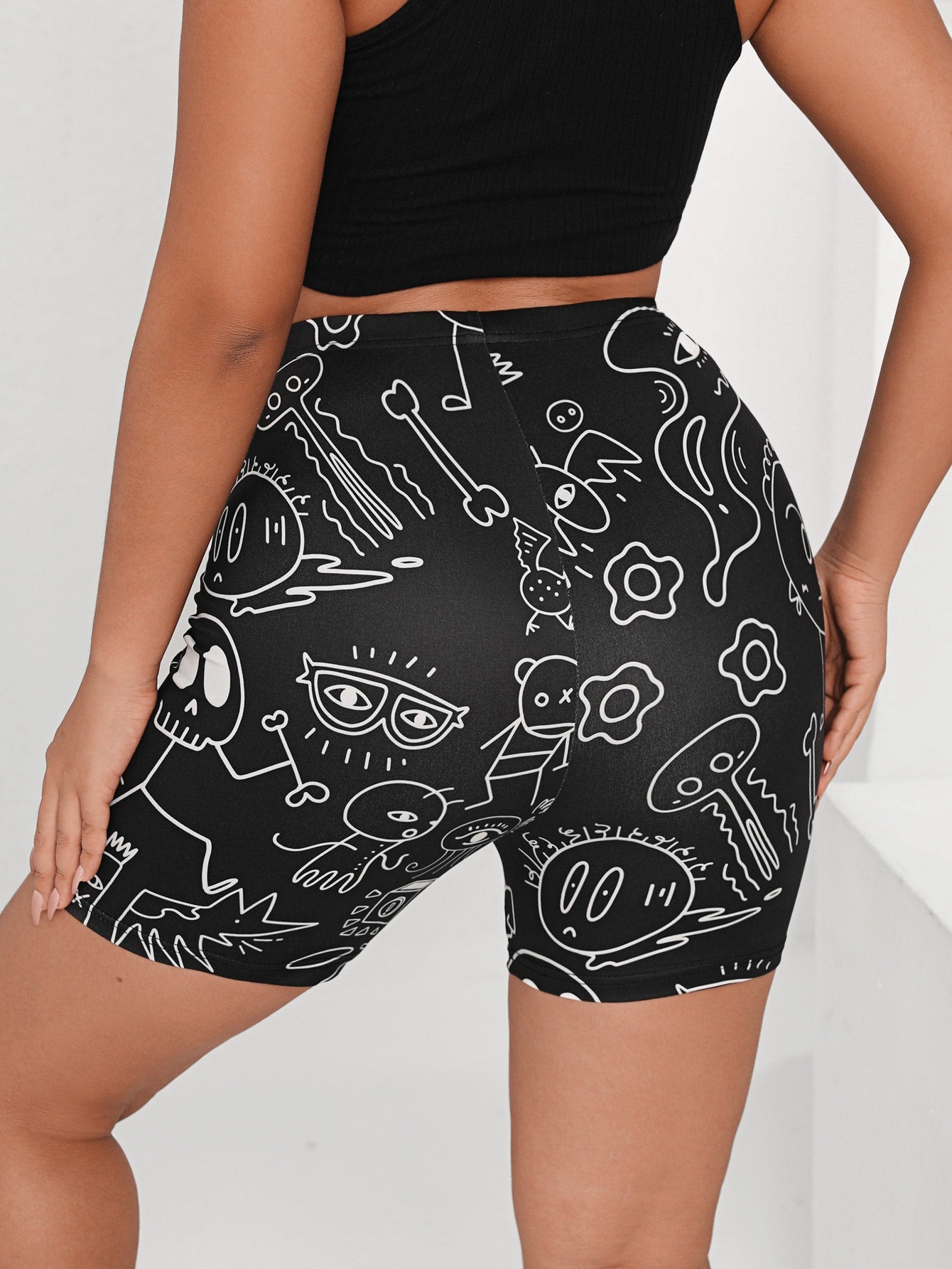 Plus Cartoon Graphic Biker Shorts