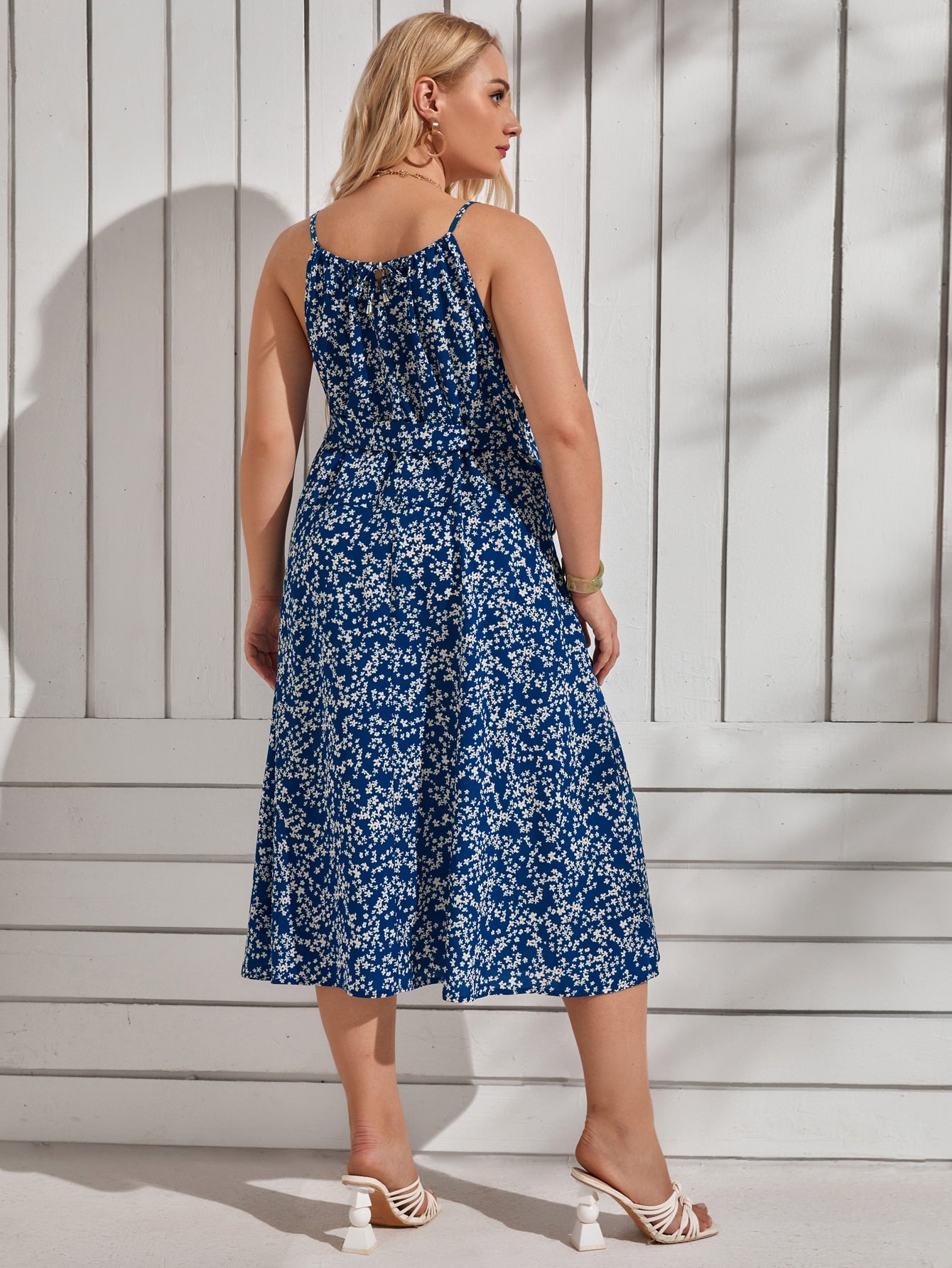 Plus Ditsy Floral Belted Cami Dress