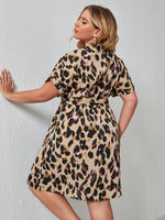 Plus Allover Print Notched Belted Tunic Dress