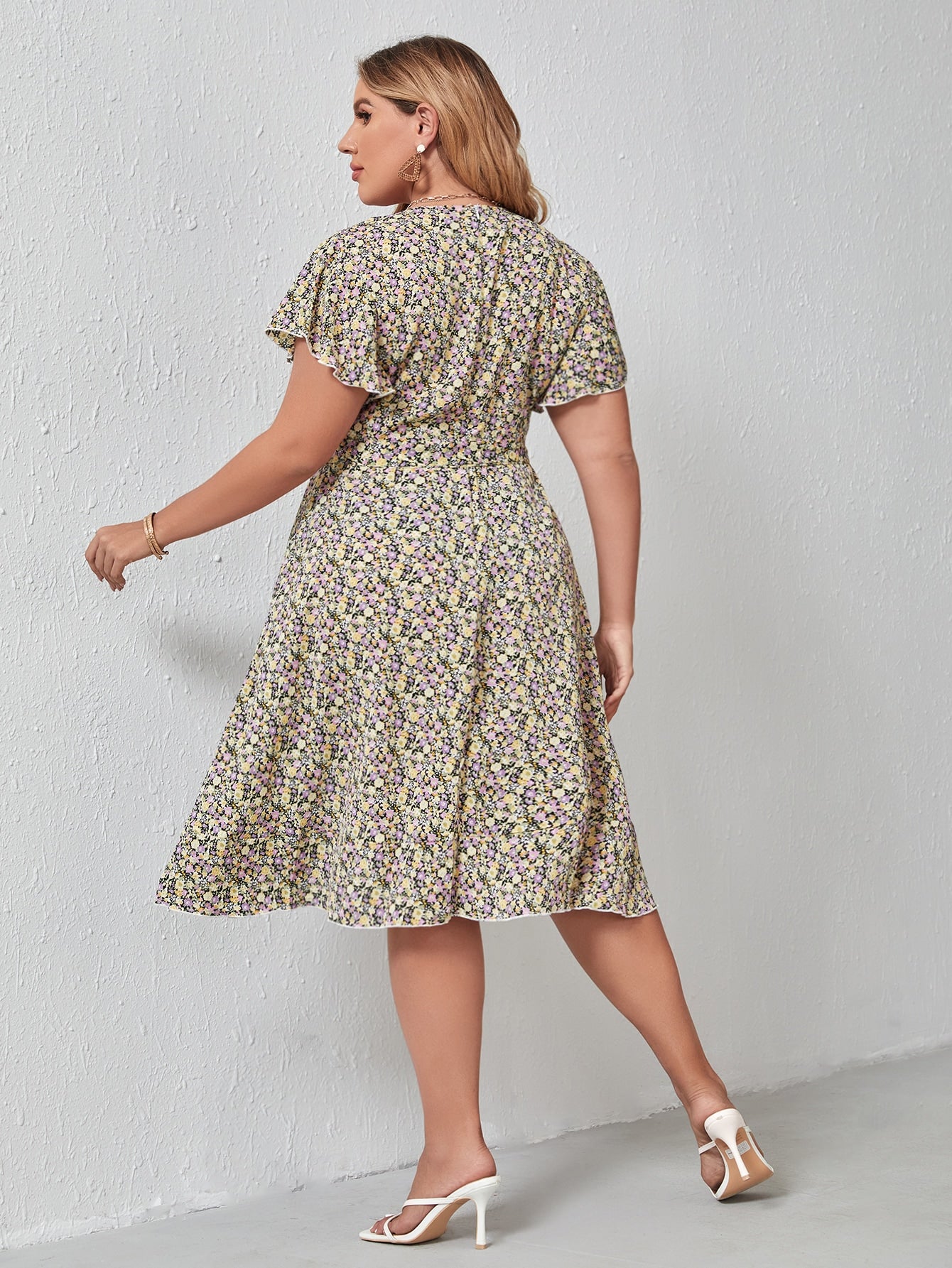 Plus Ditsy Floral Wrap A-line Dress