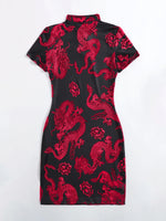 Plus Chinese Dragon Bodycon Dress