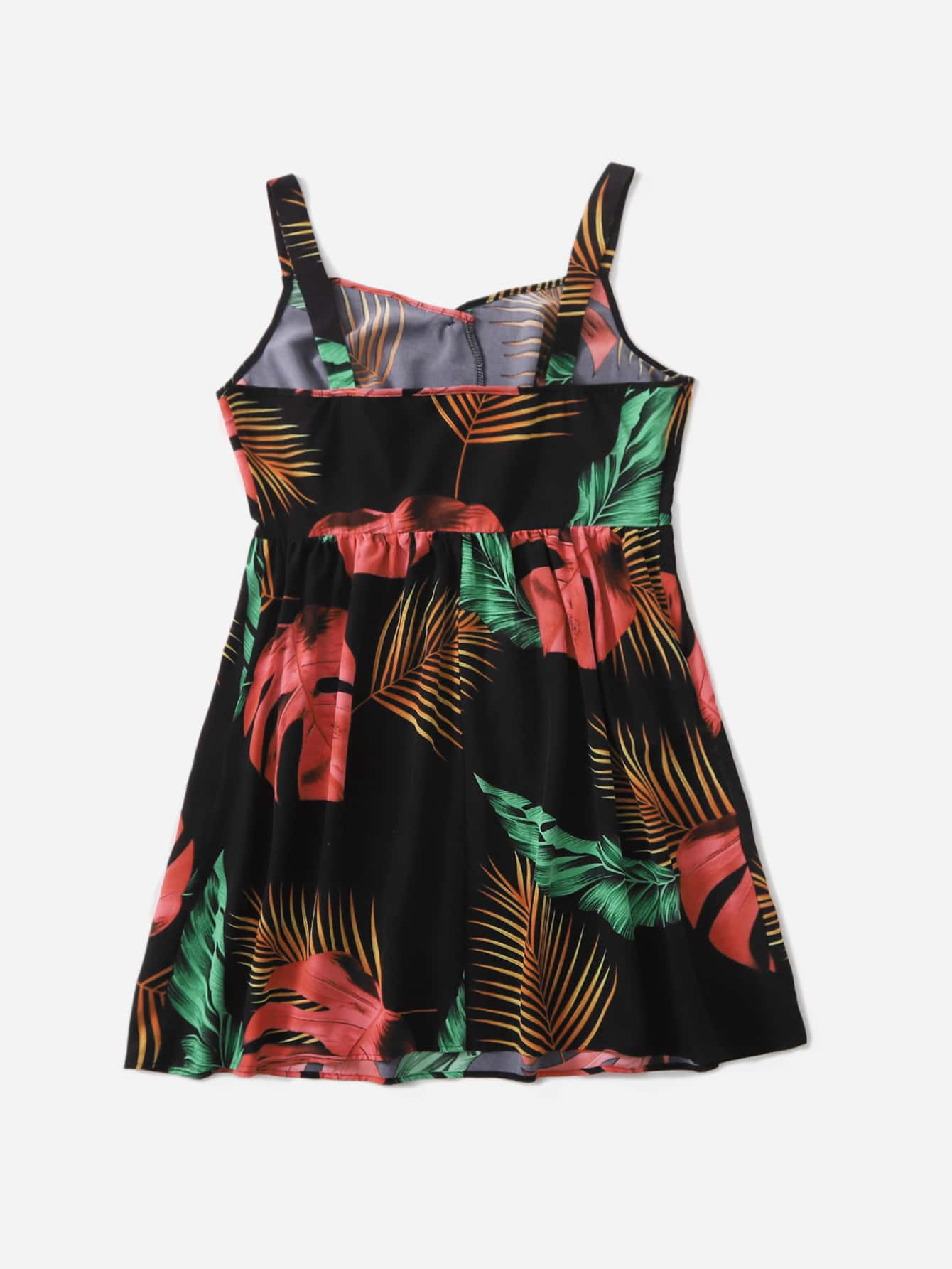 Plus Plants Print Half Button Cami Dress