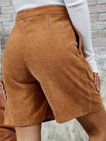 Solid Pockets Detail Corduroy Bermuda Shorts