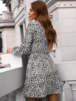 Dalmatian Print Notch Neck Belted Dress