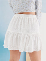 Plus Solid Eyelet Ruffle Hem Skirt