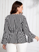 Plus Striped Surplice Front Asymmetrical Hem Blouse